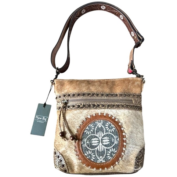 Myra Bag Orenda Leather & Hairon Crossbody Bag Boho Western Purse - Picture 1 of 15